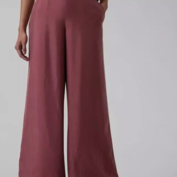 Athleta Pants - NWT Athleta Calm Cool Pants Med Tawny Rose Sleep Satin Silk Loungewear Wide Leg